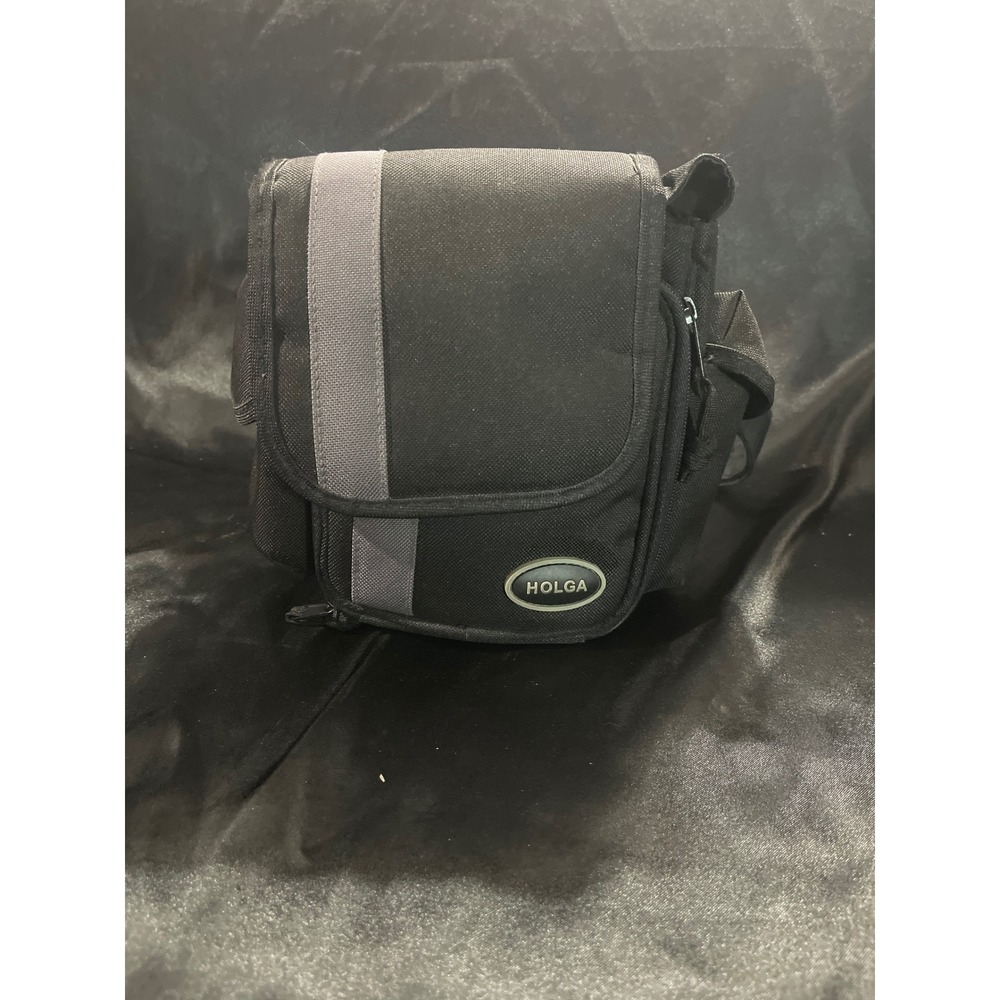Holga Camera Bag Black Nylon Shoulder‎ Crossbody Case with Grey Stripe Padded